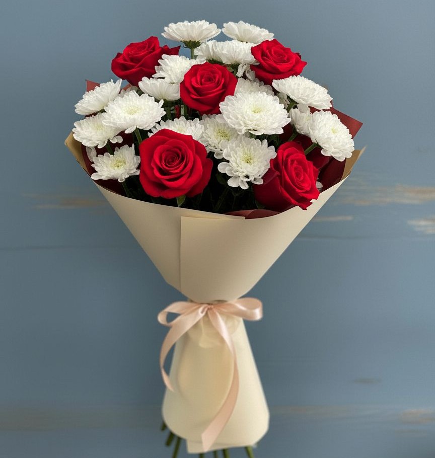 Букет цветов из: Розы и Хризантемы в Дегтярске