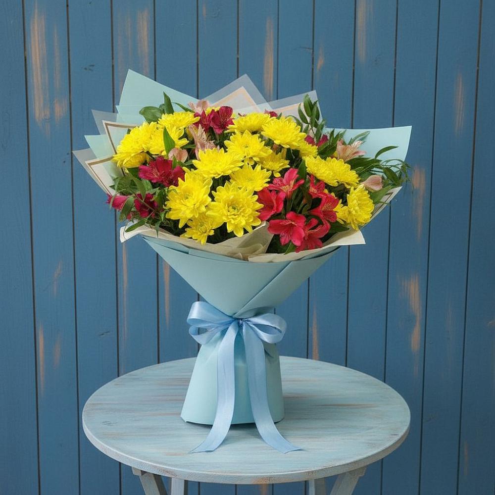 Букет цветов из: Альстромерии и Хризантемы в Дегтярске