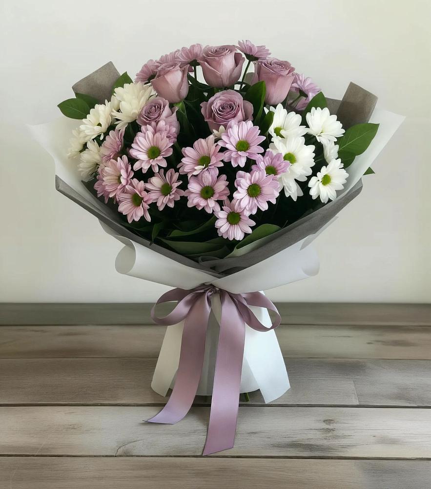 Букет цветов из: Хризантемы и Розы в Дегтярске