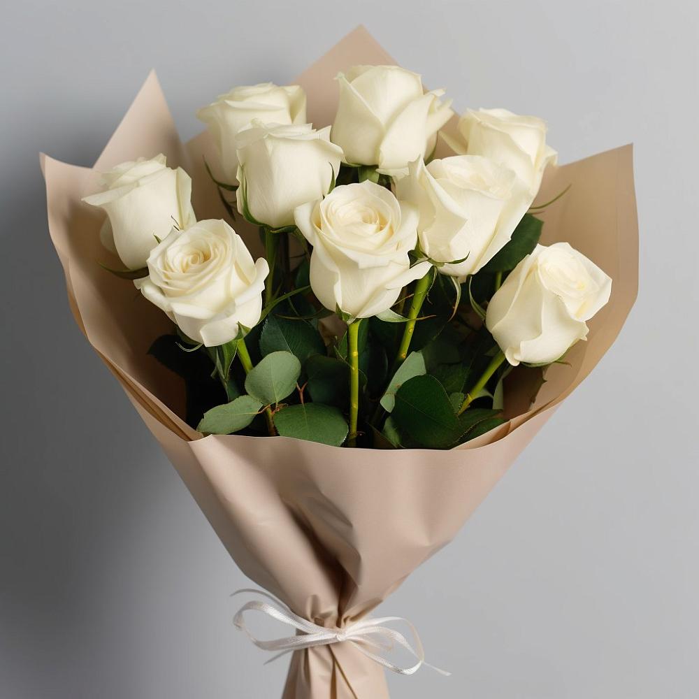 Букет 9 Белых роз Эдлесс Лав в Дегтярске