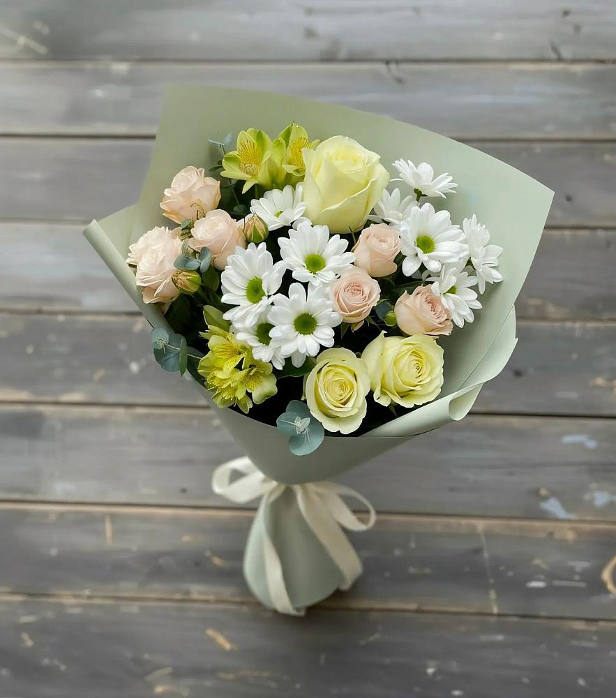 Букет цветов из: Альстромерии, Розы и Хризантемы в Дегтярске