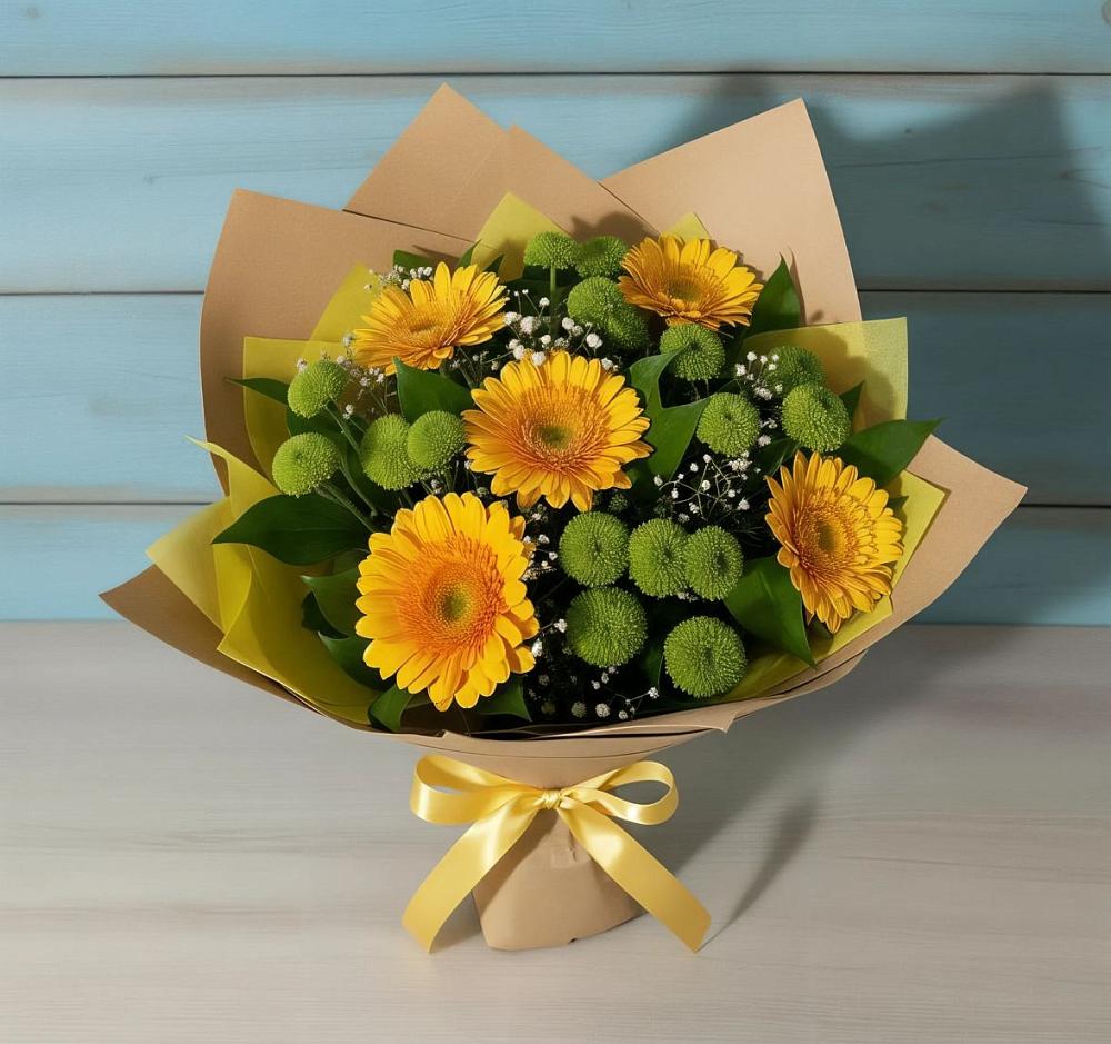 Букет цветов из: Герберы и Хризантемы в Дегтярске