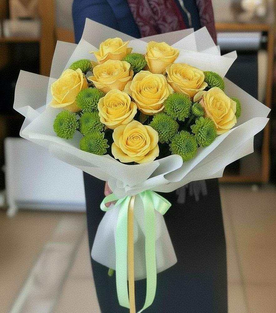 Букет цветов из: Хризантемы и Розы в Дегтярске