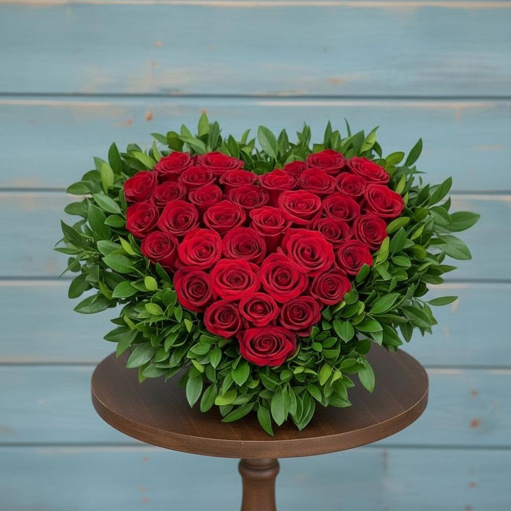 Цветочная композиция из Розы в виде сердца в Дегтярске