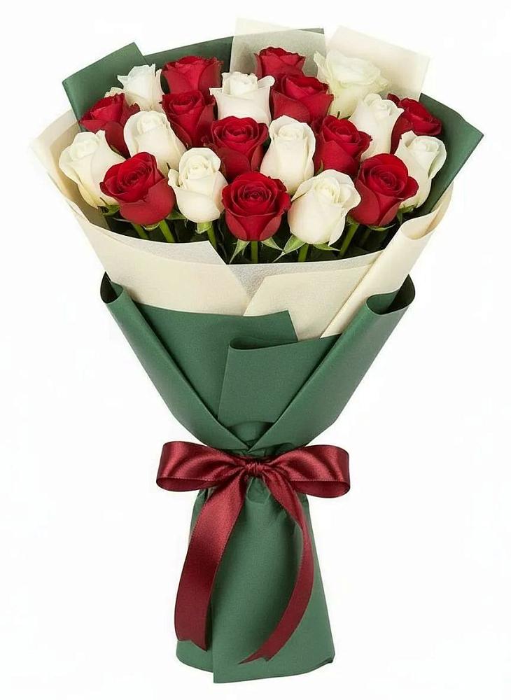 Букет Микс из красных и белых роз в Дегтярске