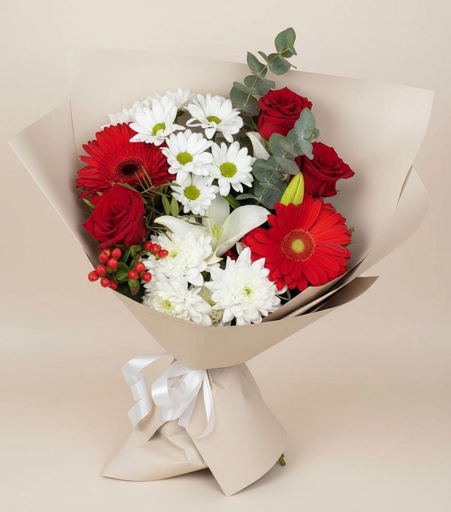 Букет цветов из: Розы, Хризантемы, Герберы и Лилии в Дегтярске
