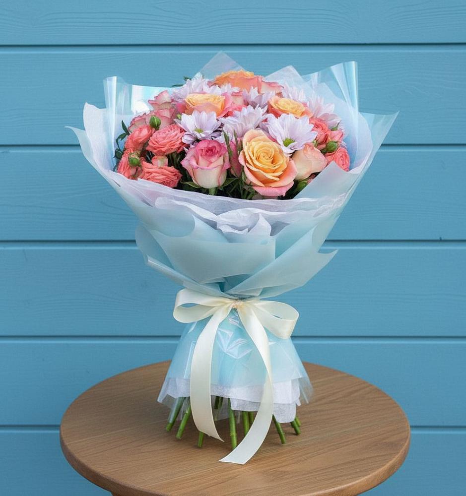 Букет цветов из: Хризантемы и Розы в Дегтярске