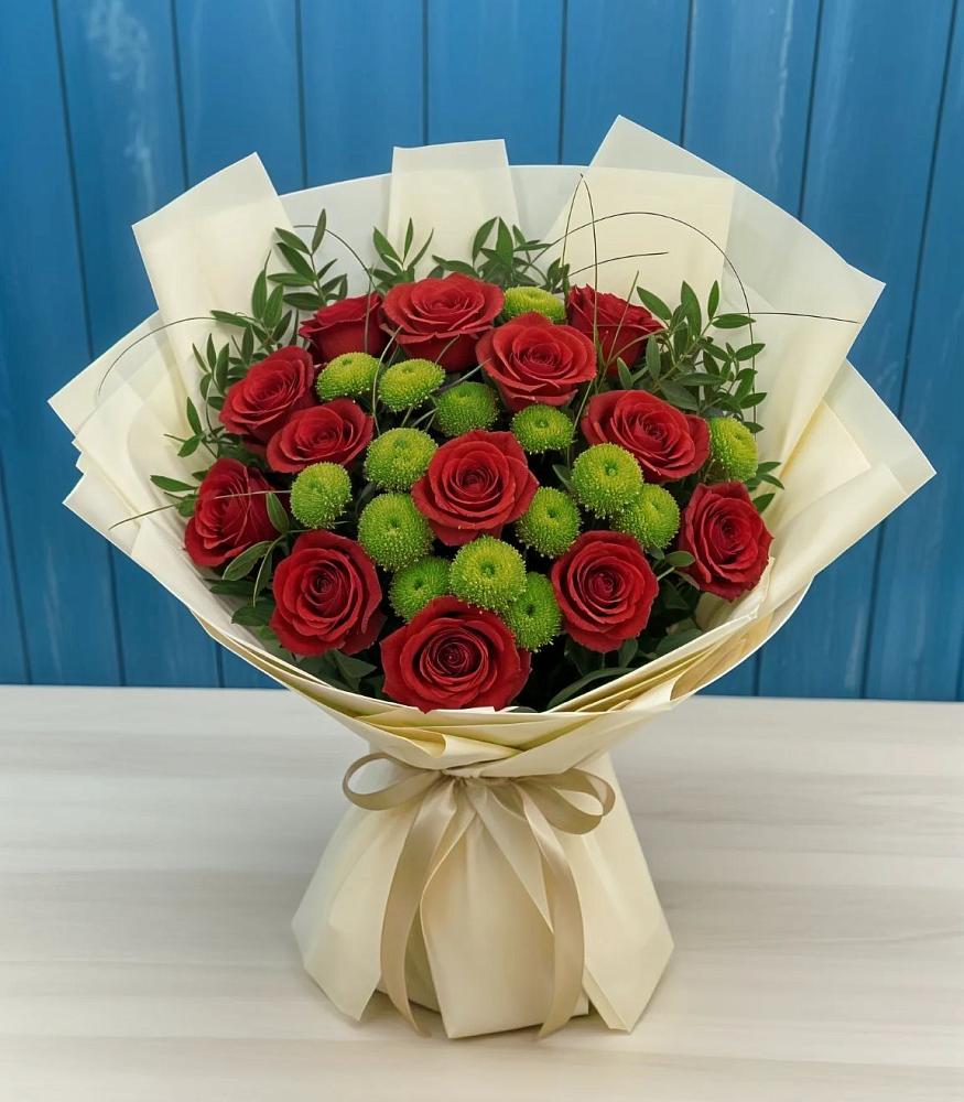 Букет цветов из: Розы и Хризантемы в Дегтярске