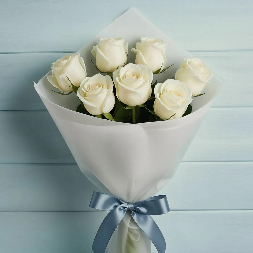 Букет 7 Белых роз Эдлесс Лав в Дегтярске